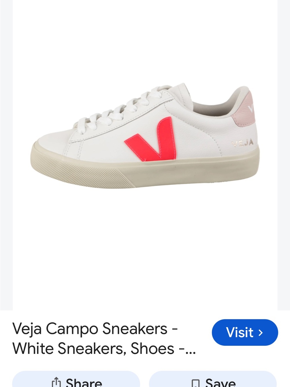 Veja Campo White Sneakers with Bright Pink V Accent